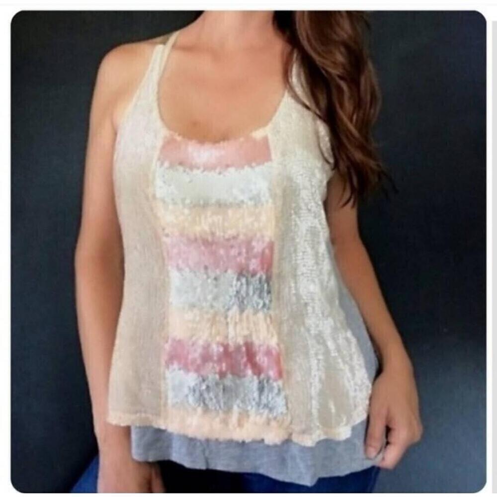 NWT Anthropologie Multicolor Sequin Tank Top Sz XS Fully Lined Festival Coquette